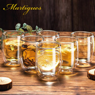MARTIGUES 北歐家用玻璃杯雙層隔熱可愛(ài)水杯泡茶杯牛奶杯創(chuàng  )意咖啡杯子 375ml雙層杯【6只裝】 6只