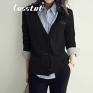 卡思彤（Cosstot）品牌女裝 外搭針織衫開(kāi)衫厚春季新款短款春秋季百搭廓形毛衣外套 黑色 L