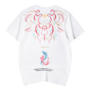 天龍致尊（Denon supreme）短袖t恤男女潮牌夏季金魚(yú)青花瓷刺繡純棉寬松情侶短袖t恤打底衫 681白色 XL