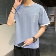 軒萊雅夏季新款男士短袖圓領(lǐng)T恤韓版寬松打底衫ins男裝上衣服半袖體恤衫 A735藍 2XL