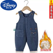 迪士尼（Disney）寶寶燈芯絨背帶褲23新款春秋款1一5歲可愛(ài)男女童寶寶兒童條絨褲子 藍色繡花背帶褲0808 秋冬加絨款 100 cm可開(kāi)檔