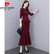 皮爾卡丹（pierre cardin）氣質(zhì)御姐兩連衣裙2025春秋新款時尚職業(yè)女神范名媛套裝魚尾裙 酒紅色【兩件裝】 2XL 【建議125-135斤】