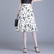 梵詩(shī)哲波點(diǎn)雪紡魚(yú)尾裙女夏季不規則包裙2025年新款顯瘦中長(cháng)款半身裙薄款 白色碎花 27/m二尺