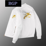 BGP潮牌中國風(fēng)春秋新款時(shí)尚潮流百搭個(gè)性帥氣鳳凰刺繡外套夾克男士 白色 XL