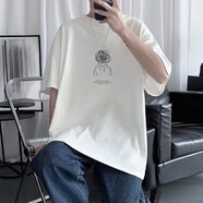 軒萊雅（XUANLAIYA）短袖男潮牌簡(jiǎn)約百搭ins寬松港風(fēng)t恤打底衫半袖夏季大碼體恤五分袖 T263白色 2XL(140-155)斤