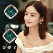 丹彼水晶耳環(huán)女韓國新款潮高級感生日禮物時(shí)尚氣質(zhì)夸張銀針耳釘 四方水晶耳釘扣/綠色