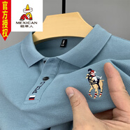 稻草人夏季短袖t恤保羅高端刺繡翻領(lǐng)Polo男士衫重磅半袖上夏天體恤 ZP224淺藍 4XL碼/58建議200-220斤