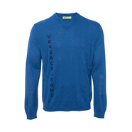 范思哲（VERSACE）奢侈品男裝毛衣男保暖休閑字母印花V領(lǐng)混紡毛衣 藍色 L