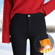 邁諾丹 牛仔褲女春秋季新款韓版女士打底褲修身顯瘦高腰小腳鉛筆長(cháng)褲子 黑色單扣冬款 L碼100-115斤