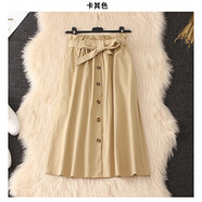 閱櫻半身裙女 2022春夏新款女裙韓版寬松百搭單排扣花苞半身裙子綁帶口袋A字清新森女風(fēng)學(xué)生半裙 卡其色 均碼(85-130斤)