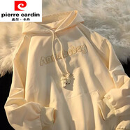 皮爾卡丹（pierre cardin）小熊可愛(ài)耳朵衛衣女春秋oversize連帽薄款外套ins潮寬松慵懶上衣 字母兩只小熊薄款-杏色 2XL