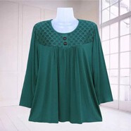 Lauaird 胖媽媽裝中老年加肥加大莫代爾長(cháng)袖T恤女春秋大碼媽媽打底衫200 墨綠色(長(cháng)袖蕾絲款) 5XL 建議體重(170-200斤)