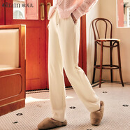 Olrain歐芮兒法式休閑褲女裝秋冬潮流寬松直筒顯瘦垂感褲子 米白色 L