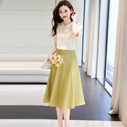 川朗連衣裙女2025夏季新款女裝新中式遮肚子溫柔風(fēng)雪紡氣質(zhì)減齡兩件套 米白色+黃色 M （90斤-105斤）
