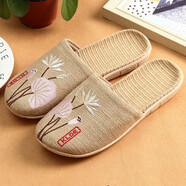牧琛春秋季居家情侶包頭繡花亞麻拖鞋男夏季室內軟底家用棉麻涼拖女士 女款小荷粉 37-38 (250mm) 女款