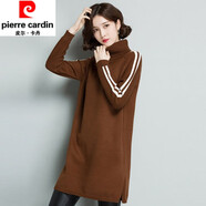 皮爾卡丹女裝針織連衣裙女2022年秋冬新款加絨加厚針織打底長(cháng)款蕾絲毛衣裙 皮爾卡丹17808咖色 皮爾卡丹M