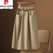 皮爾卡丹（pierre cardin）卡其色工裝腰帶半身裙女夏季新款感三粒扣大擺中長裙子 卡其色 2XL