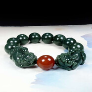 藝沁軒和田玉青玉雙貔貅手鏈玉石佛珠手串男女玉手鏈玉皮休附證書(shū)