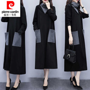 皮爾卡丹（pierre cardin）加絨加厚女裝春秋裝新款高領(lǐng)連衣裙寬松顯瘦過(guò)膝長(cháng)裙女小個(gè)子女裝 黑色【春秋款不加-絨款】 3XL 【建議140-160斤】