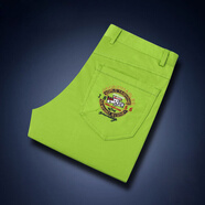 杰克查爾斯白色褲子男修身夏季薄款男士休閑褲小直筒白褲男彈力刺繡潮男彩褲 5039-綠色 30