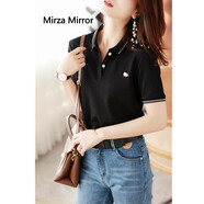 Mirza Mirror經(jīng)典實(shí)穿不挑人 撞色刺繡率性POLO衫棉料舒適短袖T恤女夏寬松顯瘦 黑色 S