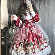 洛麗塔裙子lolita女裝學(xué)生洋裝LO連衣裙長(zhǎng)袖新款OP秋冬女裝長(zhǎng)款大裙擺蘿莉塔洛莉塔甜美 紅色連衣裙無(wú)罩紗 M