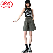 浪莎棉麻休閑短褲女闊腿褲居家沙灘熱褲夏季寬松高腰運(yùn)動(dòng)褲子