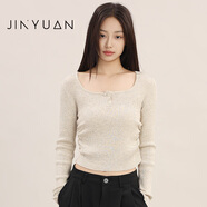 金苑針織衫女2024秋裝新款寬松百搭顯瘦開(kāi)叉毛衣H243107 杏色 均 碼