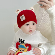 UKUHPK嬰兒帽子秋冬款寶寶紅色滿月帽喜慶初生新生兒護(hù)囟門棉a類胎帽 紅色(AH米老鼠胎帽) 0-12個月(40-46CM) 均碼