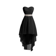 皇士皇妃2022夏季新款小禮服抹胸款新娘敬酒服前短后長(cháng)伴娘服宴會(huì )晚禮服裙 黑色 S