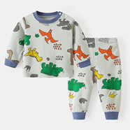 嬰兒衣服家居服新款打底套裝睡衣秋裝男春秋女寶寶秋衣秋褲冬裝 淺綠滿(mǎn)印恐龍 100