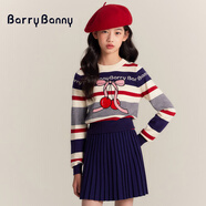 BARRY BANNY女童裝毛衣兒童衛(wèi)衣春秋圓領(lǐng)針織衫6-14歲少女外穿保暖可愛耐看 櫻桃長袖 140 cm(56-68斤)
