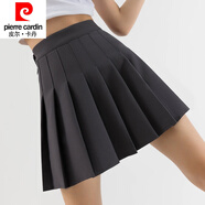 皮爾卡丹（pierre cardin）卡其百褶裙女高腰西裝料短裙顯瘦a字百搭西裝料口袋半身裙小裙子 灰色(短 款38厘米) XS
