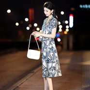 羞致（xiuzhi）杭州品牌襯衫真絲桑蠶絲連衣裙女2025夏季新款印花寬松中長款過膝 圖片色 2XL 125斤以內(nèi)