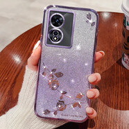 羅璐鷗 OPPO A97手機殼女款硅膠殼A97外殼保護套PFTM10高級水鉆玫瑰花漸變閃粉電鍍防摔殼 【漸變丁香紫】+全屏鋼化膜 OPPO A97