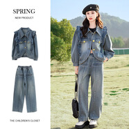 藍貝妮童裝女童秋裝牛仔套裝2025新款洋氣兒童女孩衣服春秋大童女裝秋季 圖片色 175碼建議身高165CM