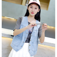 奈加圖（NAIJIATU）牛仔馬甲女短款2021新款春夏韓版背心外搭顯瘦坎肩無(wú)袖薄外套 淺藍色【好質(zhì)量】 XL 115-130斤左右