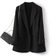 桂雪格小西裝女裝2024春秋季新款韓版寬松短款西裝外套女士休閑西服上衣 黑色 XL （120-135斤）