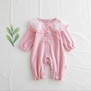 卿寶蓓嬰兒連體衣秋裝純棉套裝外出爬服新生嬰兒衣服春裝女寶寶公主哈衣 粉色三朵小花  連體衣 90cm 90碼建議12-16個月