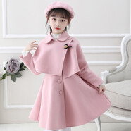 撒嬌娃童裝女童連衣裙秋冬季兒童套裝拜年服裝毛衣背心裙子毛呢外套小女孩秋裝過(guò)年衣服中大童女裝三件套 櫻桃粉色披肩+裙子+帽子 160(建議身高155左右)