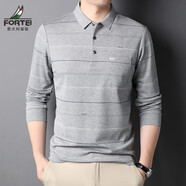 富鋌 FORTEI男裝優(yōu)選長(cháng)袖T恤男棉秋季寬松休閑體恤衫男士上衣純色百搭男裝翻領(lǐng)條紋polo 官方旗艦HLA 淺灰 M 105/165
