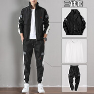 畫(huà)子木【超值 3件套】衛(wèi)衣套裝男春秋裝男季運(yùn)動(dòng)套裝休閑外套男衣服飾男 801黑色(三件套) 3XL