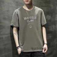 宇項夏季短袖T恤男韓版寬松圓領(lǐng)體恤學(xué)生印花字母男士上衣服潮流 C280短袖 灰色 M