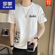 羅蒙（ROMON）夏季印花T恤男生修身2025新款百搭潮潮流體恤棉質(zhì)帥氣半袖上衣 白色 2XL