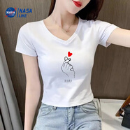 尚簡紛純棉短袖短款t恤女修身2025夏季新款時(shí)尚韓版高腰顯瘦黑色上衣女 白色愛心純棉短款V L 建議101-110