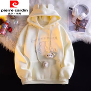 皮爾卡丹（pierre cardin）小熊可愛(ài)耳朵衛衣女春秋oversize連帽薄款外套ins潮寬松慵懶上衣 小熊兔耳朵+兩只熊頭薄款-杏色 M