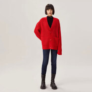 安妮路易斯（GIRODET）圣誕紅針織開(kāi)衫5499196阿瑪女裝外套秋季新款時(shí)尚V領(lǐng)毛衣寬松上衣 紅色 S (2) 建議115斤