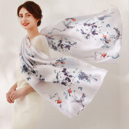 達芬奇密碼真絲絲巾女秋季新款桑蠶絲圍巾長(cháng)款披肩杭州絲綢中國風(fēng)母親節禮物 古韻彩墨 淺灰