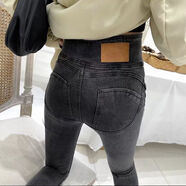 憶思恒蜜桃臀高腰牛仔褲女2025秋冬新款彈力顯瘦緊身提臀小腳九分鉛筆褲 灰色 M 【建議95-105斤】