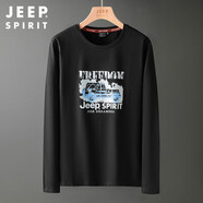 吉普（JEEP）吉普【高檔輕奢】中青年男士春秋季圓領長袖恤棉質透氣彈性打底衫 黑色1083 M